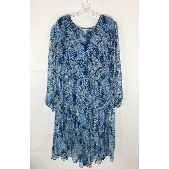 Joie Dresses & Skirts - Joie Dress Women XXL Blue Flowy Tiered Long Sleeve Lined Parisan Paisley Chiffon